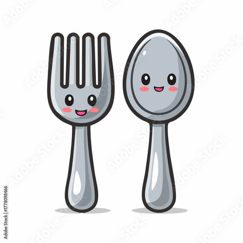 Adorable fork and spoon characters ready for fun mealtime projects, great for kids menus, food blogs, and educational content about healthy eating habits