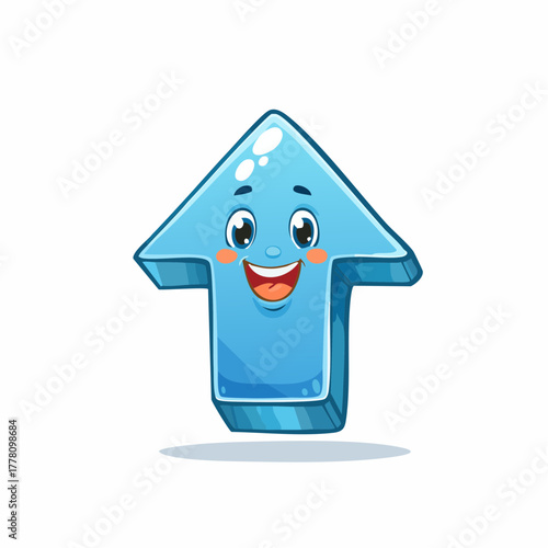 Cheerful cartoon arrow character pointing upward, perfect for guidance, directions, and positive growth messages with a friendly, inviting expression