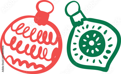 Christmas Ornament Line Art Sketch, Minimal Hand Drawn Holiday Decoration, New Year Bauble Illustration	
