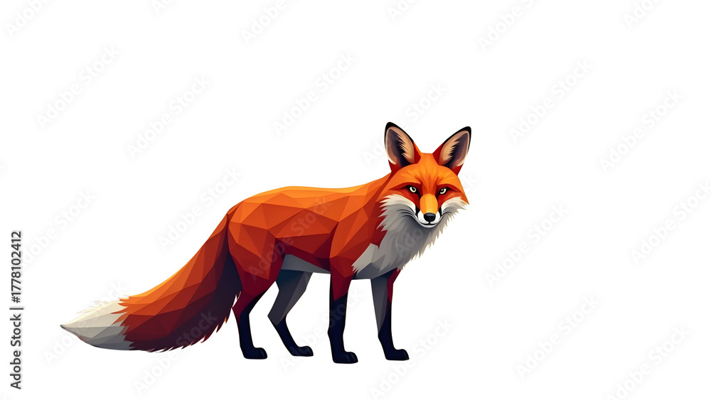 Obraz premium Modern low poly fox illustration. A stylized geometric red fox, isolated as a design element or icon on a transparent background.