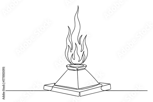 Havan Kunda Sacred Fire for Hindu Puja Ceremony. Continuous Line Art Vector