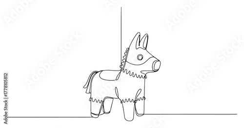 Donkey pinata continuous one line drawing. Mexican party symbol for birthday and Cinco de Mayo vector illustration.