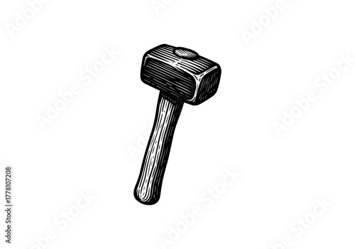 Hammer hand drawn simple engraved vector illustration