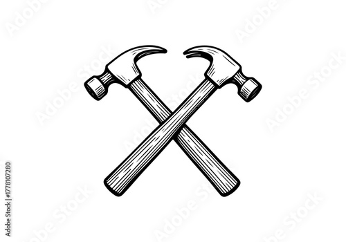 Hammer hand drawn simple engraved vector illustration