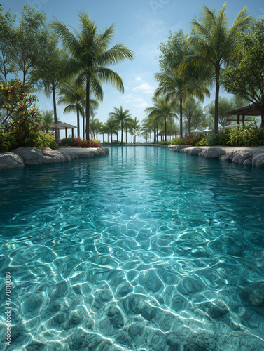 Wallpaper Mural Tropical resort swimming pool with clear blue water Torontodigital.ca