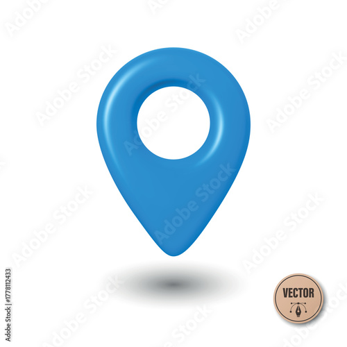 Vector 3d Realistic Blue Map Pin Icon. Location Marker with Hole. Map Pin Symbol, Map Pin Badge for GPS, Navigation, Address, Place Pointer
