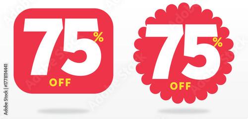 75% off, purchase, tag, retail, shape, shop, template, value, discount, commerce, sticker, promo, advertising, price, banner, offer, sale. Shape, set, icon, vector