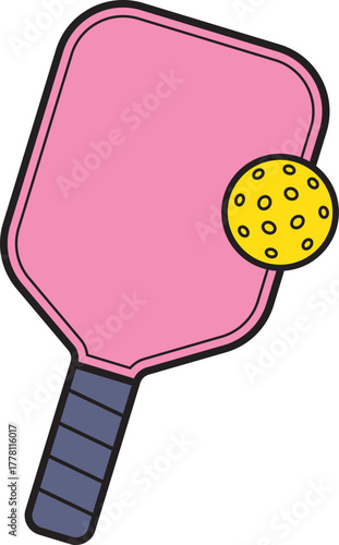Pickleball Paddle Pink and ball sport icon.