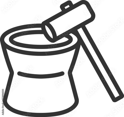 餅つきのアイコン（線画）のイラスト