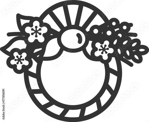 しめ縄のアイコン（線画）のイラスト