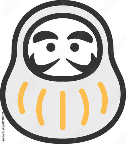 白色の達磨のアイコン（線画カラー）のイラスト