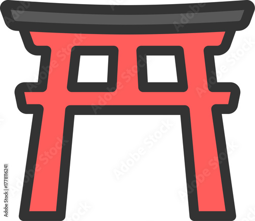 神社の鳥居のアイコン（線画カラー）のイラスト