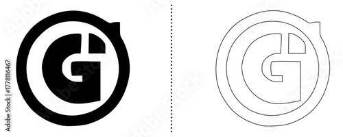 Letter G monogram logo icon in circular minimal geometric style solid and outline vector design