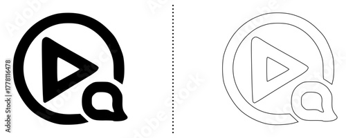 Play button chat icon vector symbol for video communication and media conversation in solid and outline minimal style