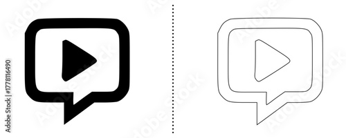 Video chat message icon vector symbol for media communication and live conversation in solid and outline minimal style