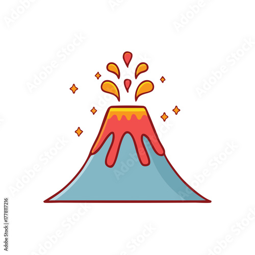 Illustration of an active volcano erupting with magma and ash
