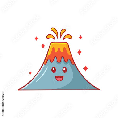 A smiling cartoon volcano erupting with lava