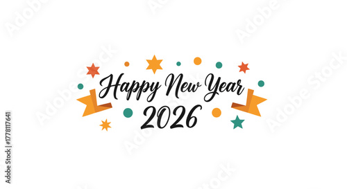 Happy New Year 2026 Celebration with Stars and Festive Elements