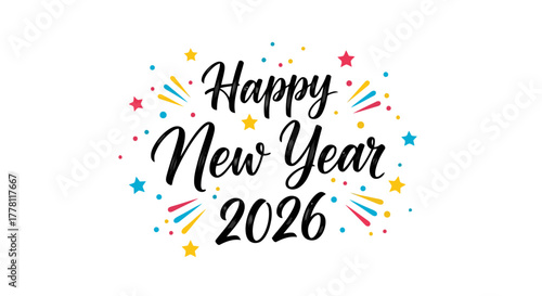 Vibrant typographic design for happy new year 2026 celebration greeting card