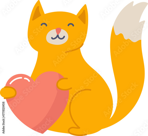 Smiling Cat Holding Heart
