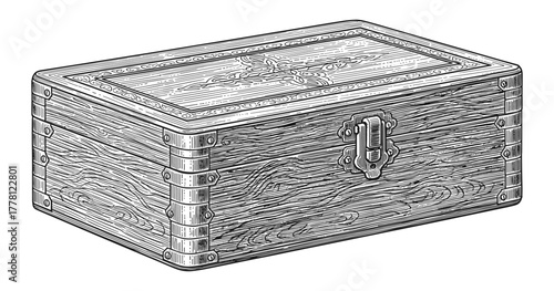 Ornate wooden treasure box with intricate carved design and latched closure