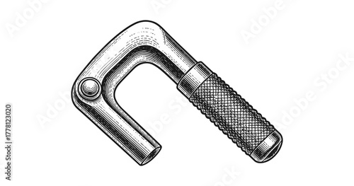 Vintage engraving of a bicycle lock in retro style with textured handle