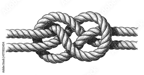 Intricate vintage rope knot design in black and white detailed art