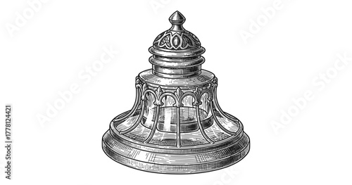 Detailed chess piece in vintage engraving style with ornate design