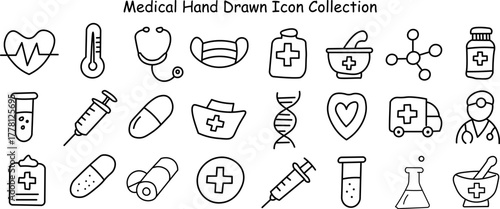 Medical hand drawn icon collection black outline vector
