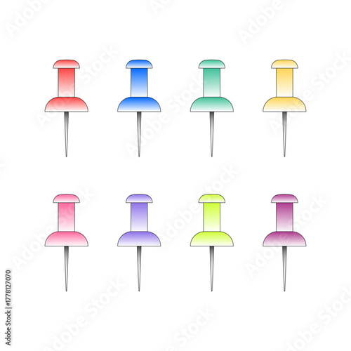 Glossy gradient push pins in 8 bright colors. Ideal for digital planners, office projects, or scrapbook pages.
