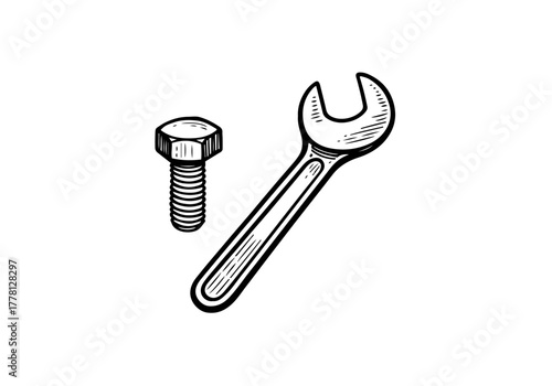 Wrench hand drawn simple engraved vector illustration