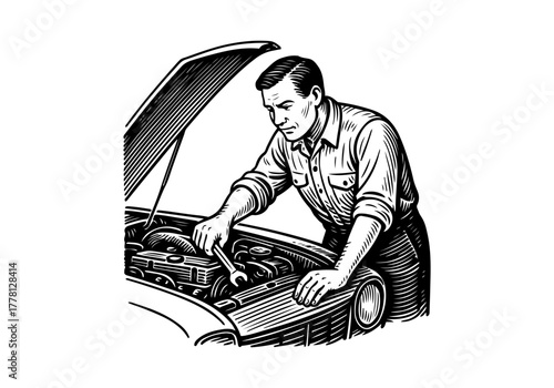 Wrench hand drawn simple engraved vector illustration