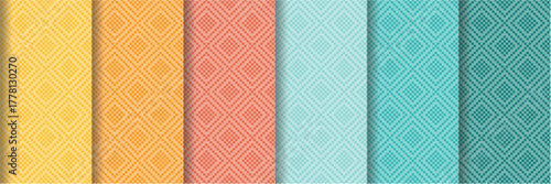 Seamless Geometric Pattern Set in 6 Different Colors – Traditional Diamond Motif Background Collection, Elegant Textile, Fabric, Wallpaper, and Decorative Design, Editable Vector