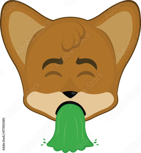 vector illustration emoticon character face fox animal intoxicated and throwing vomiting