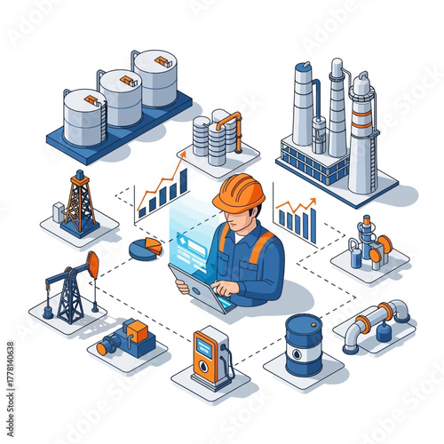 Oil and Gas Industry Digital Transformation Illustration.