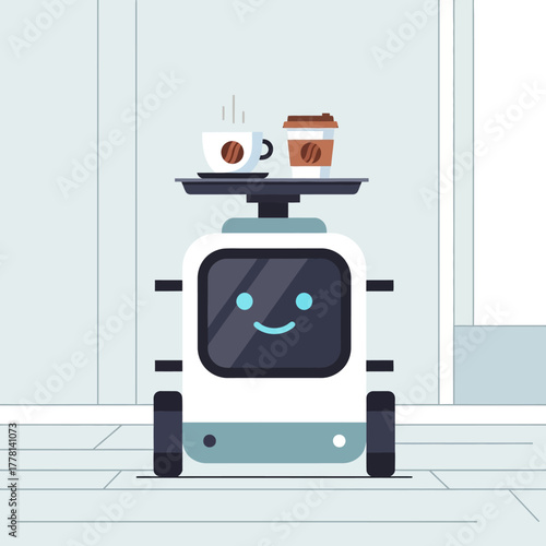 Robot delivering coffee in a modern office.