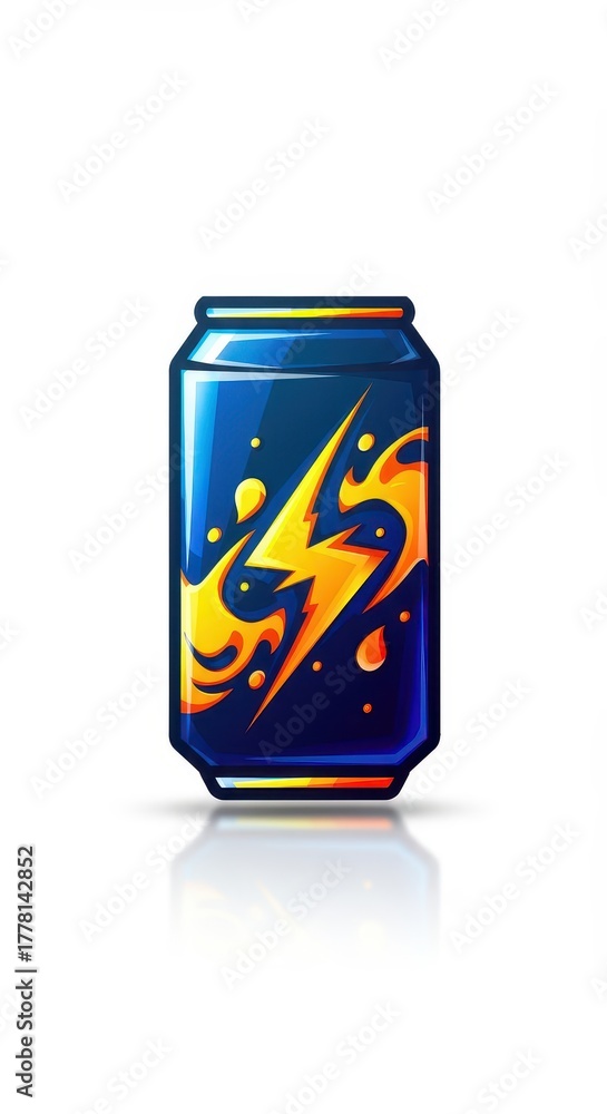 Fototapeta premium Beverage container features a dynamic electric symbol illustration against a white background