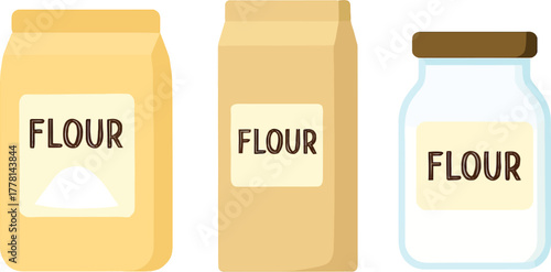 Baking Essentials Flour in Bags and Jar for Cooking and Baking Illustration