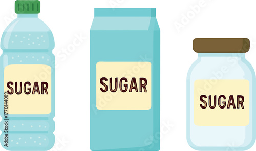 Collection of Sugar Containers in Various Forms Representing Different Packaging Options with Bold Lettering