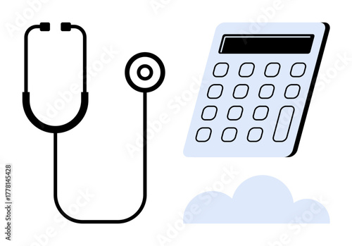 Stethoscope and calculator combined with a tonal cloud accent, representing the intersection of health and finance. Ideal for healthcare budgeting, medical accounting, financial planning