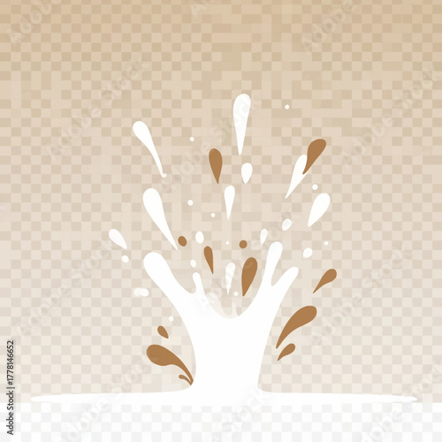 White and brown liquid splashes and droplets erupting upwards.