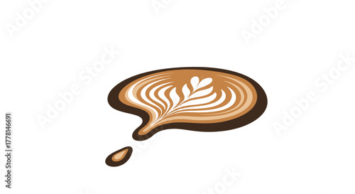 Coffee art with a drip and abstract floral pattern.