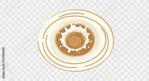 Milk splashing into a cup of coffee creating ripples.