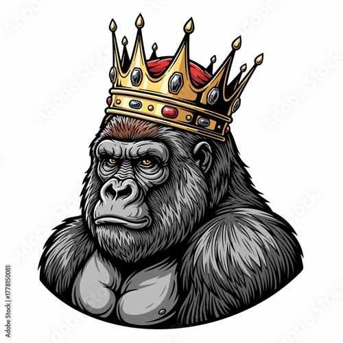 King Kong Majestic Gorilla Wearing a Crown, Symbolizing Power, Royalty, and Wild Strength