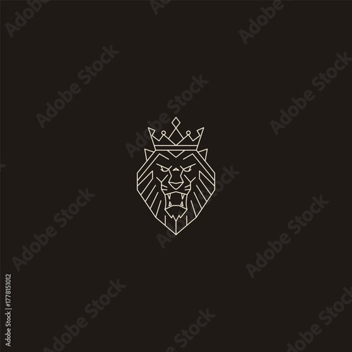 Crown and lion line art symbol of royal strength and pride logo design.