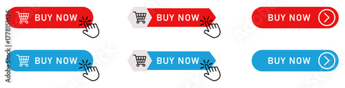 Buy Now Button Collection with Cursor Click Icons for Online Shopping and E Commerce Web Design.