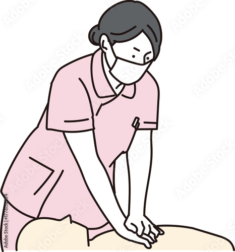 心臓マッサージをする看護師のイラスト素材