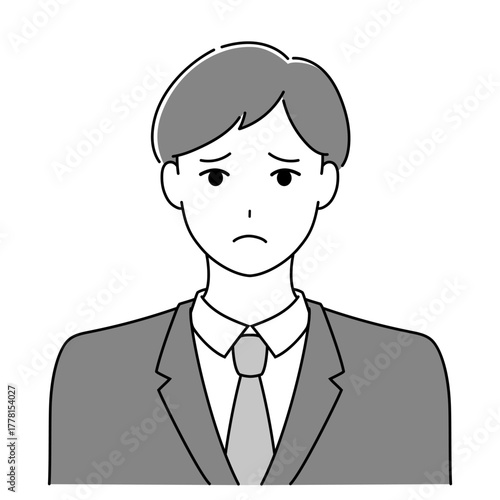 困った表情の男性　考え込むビジネス人物イラスト