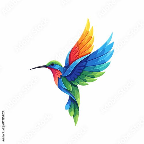 Vibrant Hummingbird Illustration A Close-Up of a Small Bird with Colorful Wings in Flight