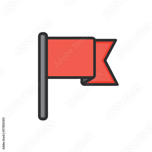 Red flag icon great for signs, alerts, and warnings in designs needing simple, eyecatching symbols. Perfect for highlighting messages.